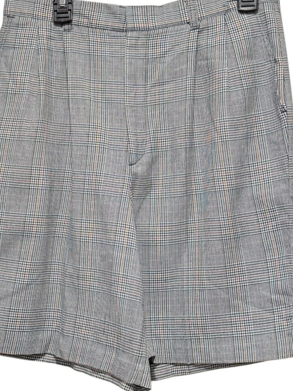 VTG 80s Sz L Houndstooth Multicolored Pleated Preppy High Waisted Twill Shorts - Picture 2 of 10